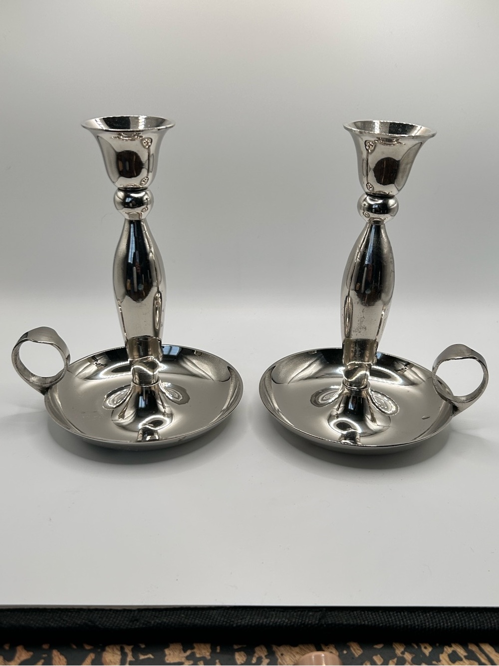 Vintage Silver Plate Chamberstick Candlesticks | Finger Loop Holders (Set of 2)